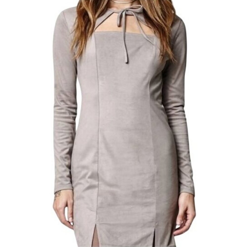 Faux Suede Gray Brown Baby Doll Preppy Party Mini Dress Small Kendall + Kylie  S